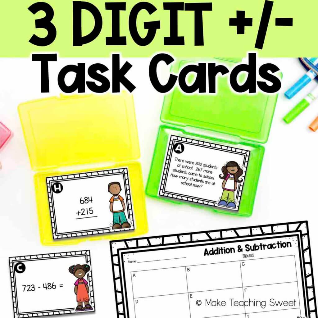 3 Digit addition & subtraction task cards