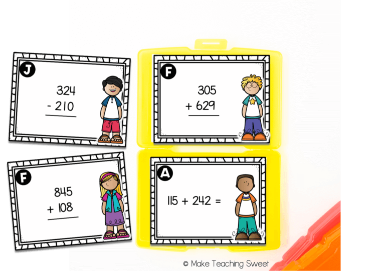 3 digit addition & subtraction math task cards