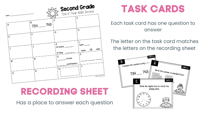 task cards and recording sheet